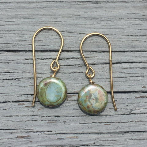ROUND BLUE/GREEN ANTIQUE FINISH EARRING