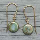 ROUND BLUE/GREEN ANTIQUE FINISH EARRING